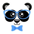 Cute panda with butterfly tie and glasses. Print with chinese bear for t-shirt