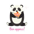 Cute panda with a cake, vector illustration