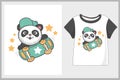 Cute panda cartoon t-shirt design playing skateboard Royalty Free Stock Photo