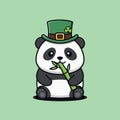 Cute Panda Celebrating St. Patricks Day with Bamboo Royalty Free Stock Photo