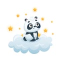 Cute Panda Character Sitting on Soft Cloud Watching Bright Star Vector Illustration Royalty Free Stock Photo