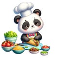 Cute Panda Chef Panda Chef Making Tacos watercolor Clipart AI Generate