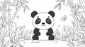 Cute Panda in Bamboo Forest Outline Drawing Royalty Free Stock Photo
