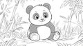 Cute Panda Bear Sitting in Bamboo Forest, Line Art Royalty Free Stock Photo