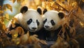 Cute panda cub playing in the forest, eating bamboo generated by AI Royalty Free Stock Photo
