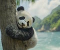 A cute panda cub sleeping on a tree Royalty Free Stock Photo