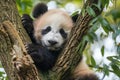 A cute panda cub sleeping in the tree, high definition photography Royalty Free Stock Photo