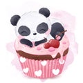 Cute panda and cup cake illustration Royalty Free Stock Photo