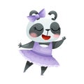 Cute Panda Dancing Ballet Wearing Purple Skirt and Bow on Its Head Vector Illustration