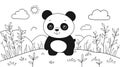 Cute Panda Cartoon Coloring Page Outline in Nature with Sun and Clouds Royalty Free Stock Photo