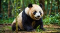Cute Panda Eating Bamboo in Forest Among Greenery Royalty Free Stock Photo