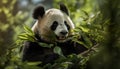 Cute panda eating bamboo in the green forest generated by AI Royalty Free Stock Photo