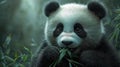 Cute Panda Eating Bamboo in a Lush Forest Royalty Free Stock Photo