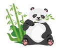 Cute panda eating bamboo stems flat vector illustration Royalty Free Stock Photo