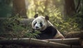 Cute panda eating bamboo in the tropical rainforest generated by AI Royalty Free Stock Photo