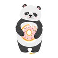 Cute panda eating donut flat vector illustration