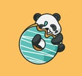 cute panda eating donuts. cartoon animal food concept Isolated illustration. Flat Style suitable for Sticker Icon Design Premium