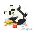 Cute panda eats fast food, vector illustration