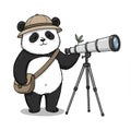 Cute Panda Explorer with Telescope Royalty Free Stock Photo