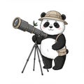 Cute Panda Explorer with Telescope Royalty Free Stock Photo