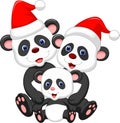 Cute panda family cartoon wearing red hat