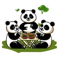 Cute panda family picnicking in the park. Vector illustration. Generative AI