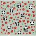 Cute panda with flower seamless pattern background