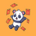 Cute Panda and flying Angpao Cartoon Royalty Free Stock Photo