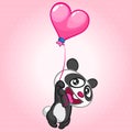 Cute panda flying on heard-shaped balloon. Vector character on St Valentines Day Royalty Free Stock Photo