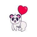 Cute Panda flying with love shaped balloons. Animal cartoon concept isolated Royalty Free Stock Photo