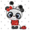 Cute Panda girl in a ladybug costume and ladybug