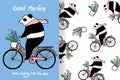 Cute panda hand drawn with editable patterns