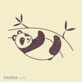 Cute panda hanging on a tree. Simple flat icon in retro style