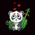 Cute panda with hearts. sitting with bamboo. Vector illustration of isolated white background Royalty Free Stock Photo