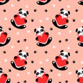 Cute panda hold a big heart seamless pattern