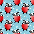 Cute panda hold a big heart seamless pattern