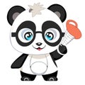 Cute panda holding a bottle of milk. Vector illustration. Generative AI