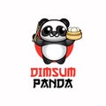 Cute panda holding dimsum logo vector illustration