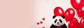 A cute panda holding a heart-shaped balloon, heart shaped balloons in the background. An adorable panda surrounded Royalty Free Stock Photo