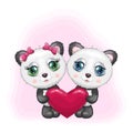 Cute Panda holds big heart. design for holiday greeting card and invitation wedding, birthday Royalty Free Stock Photo