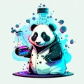 Cute panda holds a flask in his hand. Vector illustration. Generative AI