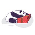 Cute Panda hugging a gift, Birthday card funny panda. Valentine day illustration card