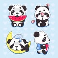 Cute panda kawaii cartoon vector characters set Royalty Free Stock Photo