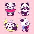 Cute panda kawaii cartoon vector characters set Royalty Free Stock Photo