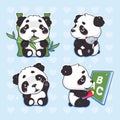 Cute panda kawaii cartoon vector characters set Royalty Free Stock Photo