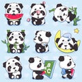 Cute panda kawaii cartoon vector characters set Royalty Free Stock Photo