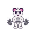 Cute Panda lifts the barbell. Animal cartoon concept isolated. Can used for t-shirt, greeting card, invitation card or mascot.