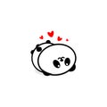 Cute Panda In love and rest vector illustration, Baby Bear logo, new design line art, Chinese Teddy-bear Black color Royalty Free Stock Photo