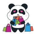 Cute panda love shopping cartoon illustration