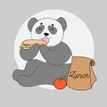 Cute panda with lunch in school or kindergarden